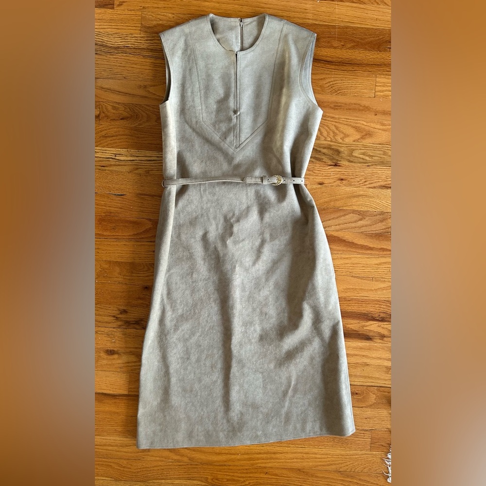 VTG 1960s / 1970s Skinner Ultra Suede Sheath Dress with Belt Pockets Tan Beige